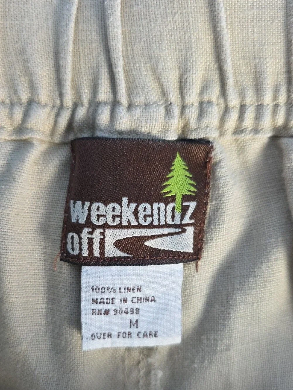 Men's Weekendz Off 32 Beige 100% Linen Drawstring Pants